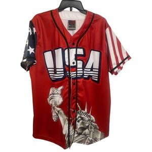 Greater Half USA Statue of Liberty Baseball Jersey Red White Blue Men's XL